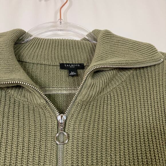 Talbots | Petite 1/4 Zip Pullover Sweater Olive Green Cotton Blend Womens LP - Picture 3 of 6